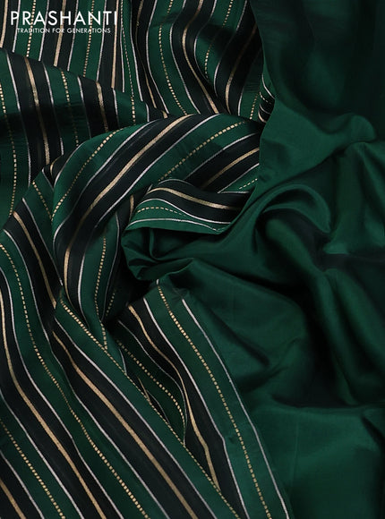 Pure organza silk saree bottle green and green with allover silver & gold zari woven stripe pattern in borderless style