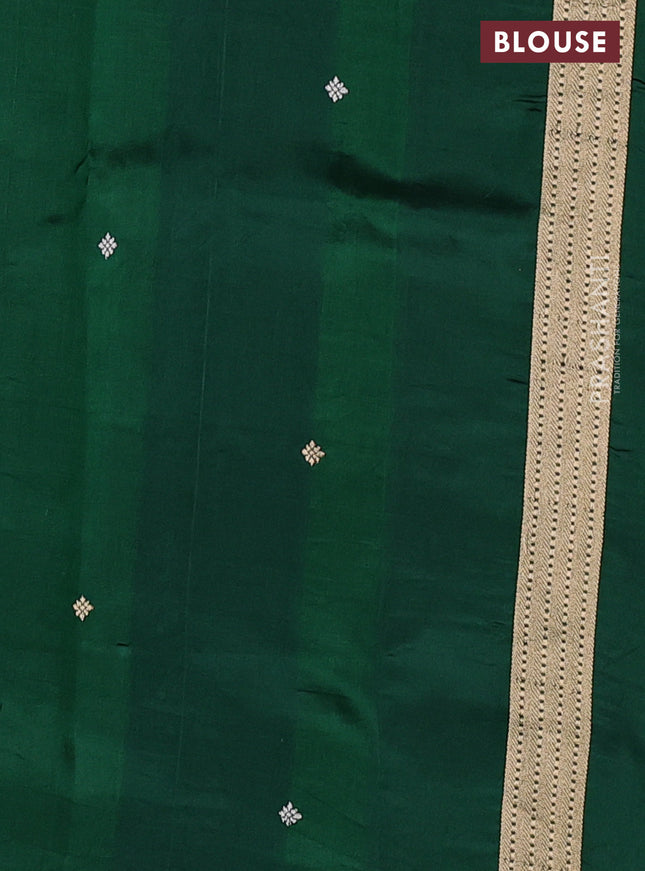 Pure organza silk saree bottle green and green with allover silver & gold zari woven stripe pattern in borderless style