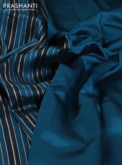 Pure organza silk saree dark peacock blue and peacock blue with allover silver & gold zari woven stripe pattern in borderless style