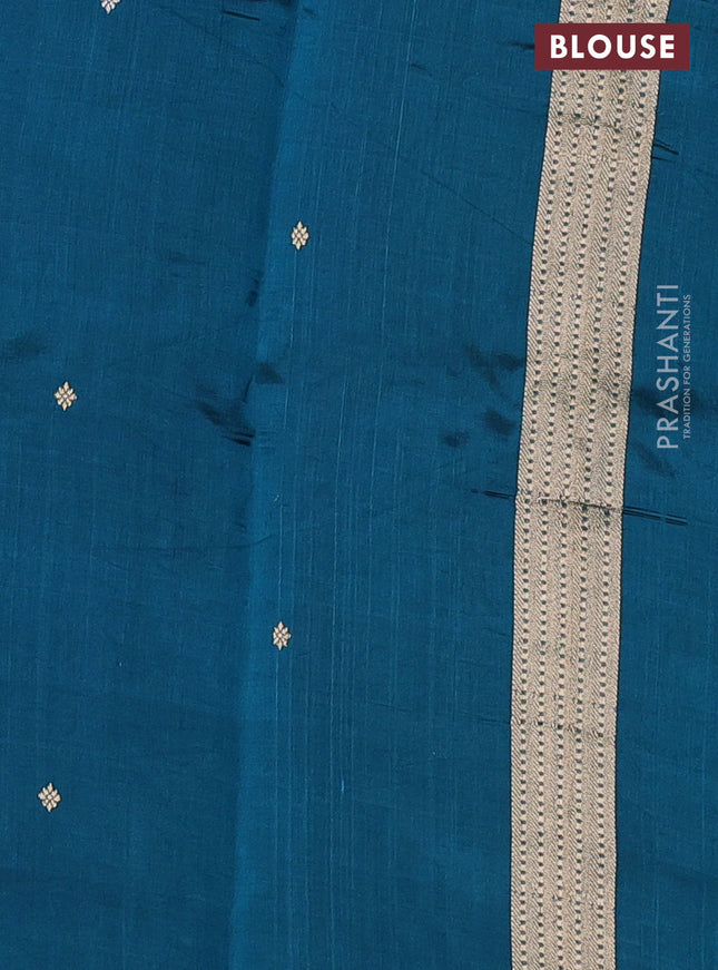 Pure organza silk saree dark peacock blue and peacock blue with allover silver & gold zari woven stripe pattern in borderless style