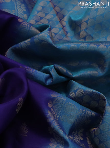Pure soft silk saree blue and dual shade of blue with zari woven floral buttas and zari woven embroidery butta border
