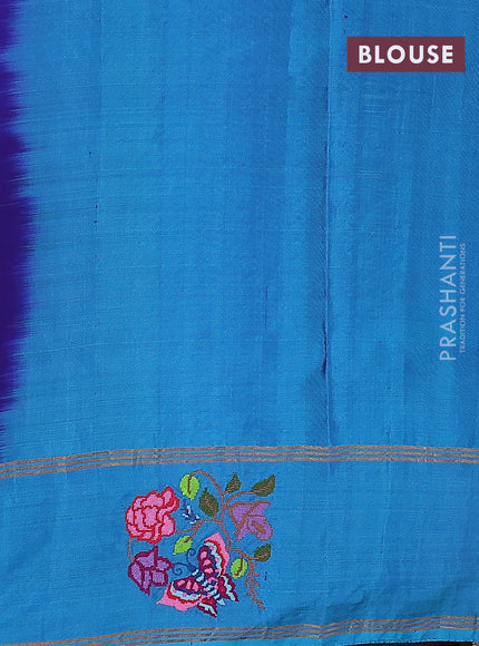 Pure soft silk saree blue and dual shade of blue with zari woven floral buttas and zari woven embroidery butta border