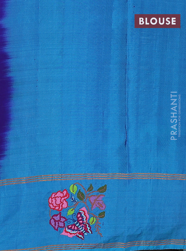 Pure soft silk saree blue and dual shade of blue with zari woven floral buttas and zari woven embroidery butta border