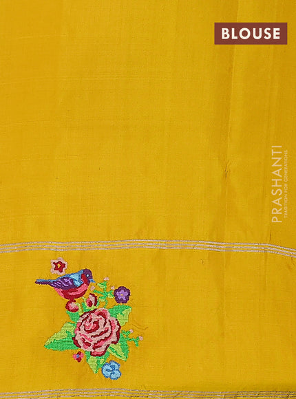 Pure soft silk saree beige and yellow with allover silver zari weaves and silver zari woven embroidery butta border