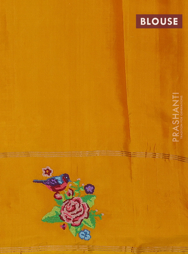 Pure soft silk saree mango yellow with zari woven floral buttas and zari woven embroidery butta border