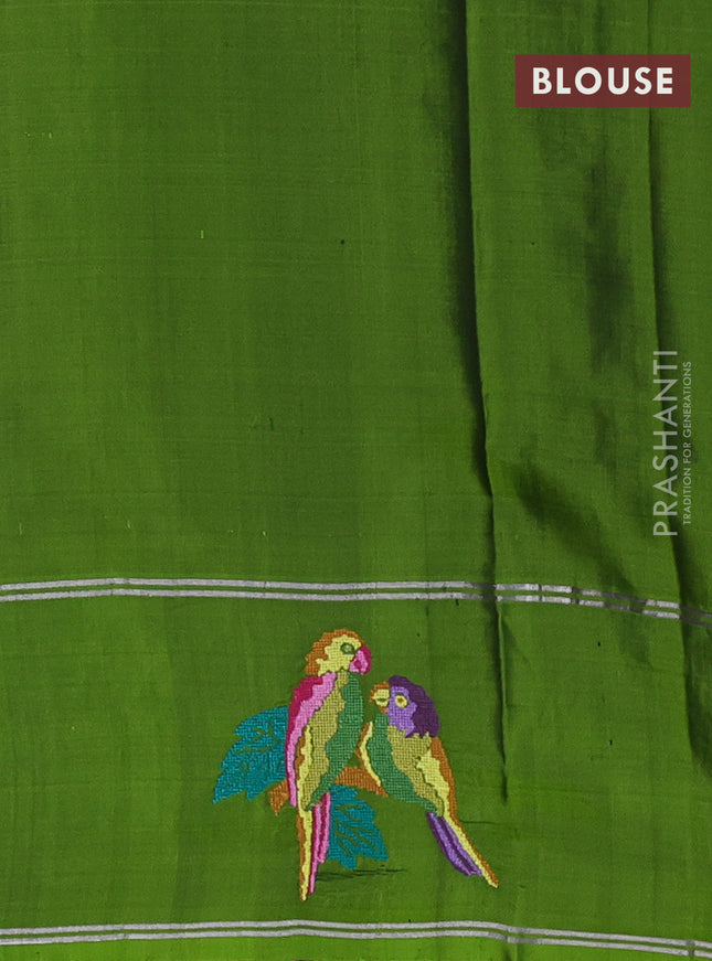 Pure soft silk saree blue and light green with allover silver zari woven buttas and zari woven embroidery butta border