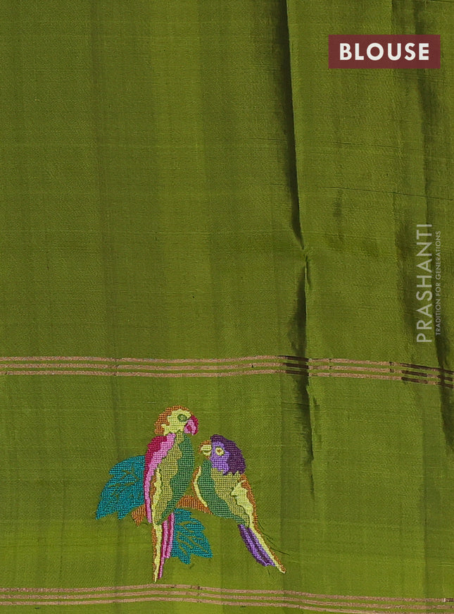 Pure soft silk saree maroon and green with allover zari weaves and zari woven parrot embroidery butta border