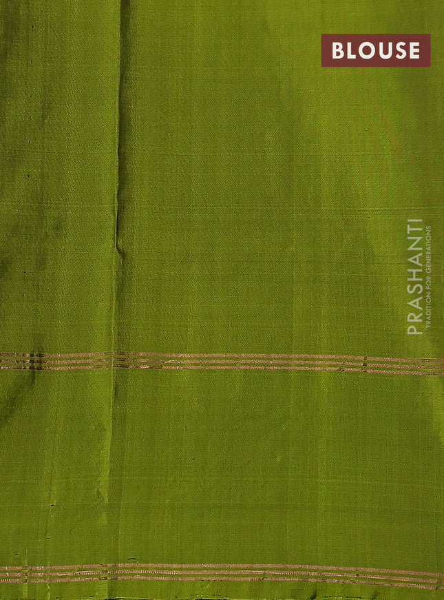 Pure soft silk saree purple and light green with allover zari weaves and zari woven parrot embroidery butta border