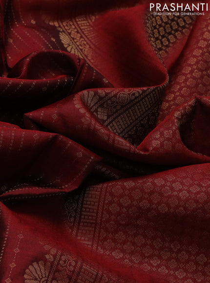 Pure soft silk saree maroon with allover zari weaves and zari woven parrot embroidery butta border