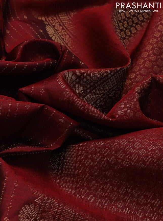Pure soft silk saree maroon with allover zari weaves and zari woven parrot embroidery butta border