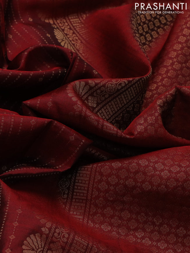 Pure soft silk saree maroon with allover zari weaves and zari woven parrot embroidery butta border