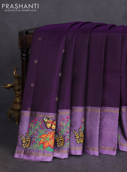 Pure soft silk saree violet and mild purple with zari woven floral buttas and zari woven embroidery butta border