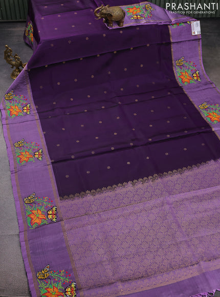 Pure soft silk saree violet and mild purple with zari woven floral buttas and zari woven embroidery butta border