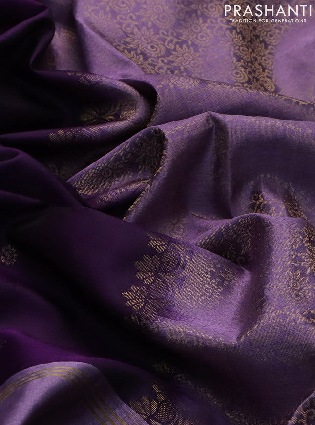 Pure soft silk saree violet and mild purple with zari woven floral buttas and zari woven embroidery butta border