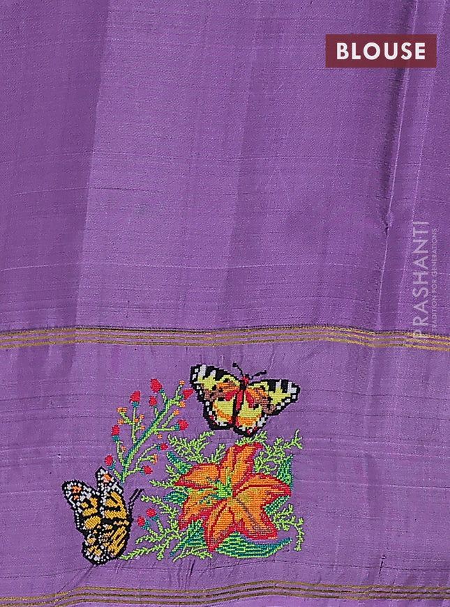 Pure soft silk saree violet and mild purple with zari woven floral buttas and zari woven embroidery butta border