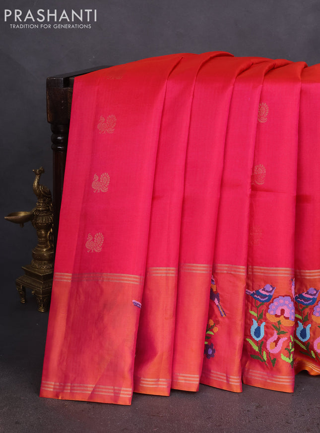 Pure soft silk saree pink and dual shade of rust with zari woven annam buttas and zari woven embroidery butta border