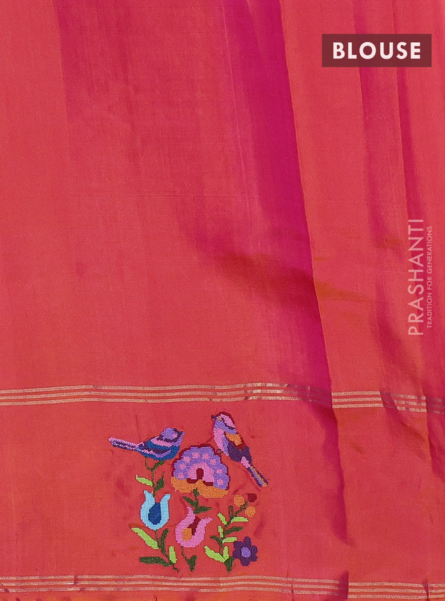 Pure soft silk saree pink and dual shade of rust with zari woven annam buttas and zari woven embroidery butta border