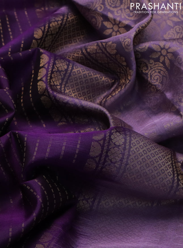 Pure soft silk saree purple and mild purple with allover zari weaves and zari woven embroidery butta border