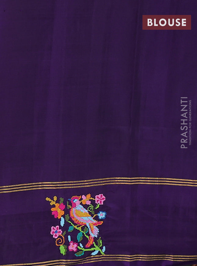 Pure soft silk saree teal blue shade and violet with allover zari weaves and zari woven embroidery butta border