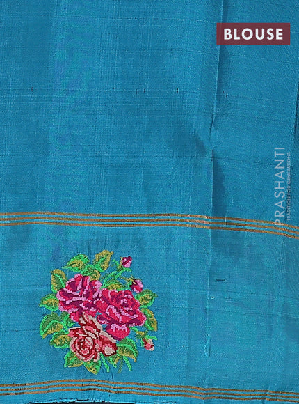 Pure soft silk saree royal blue and teal blue shade with allover zari weaves and zari woven embroidery butta border