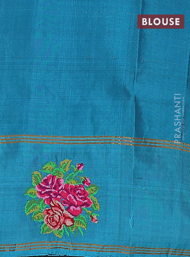 Pure soft silk saree royal blue and teal blue shade with allover zari weaves and zari woven embroidery butta border