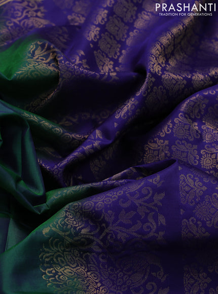 Pure soft silk saree green and blue with allover zari woven annam butta and zari woven embroidery butta border