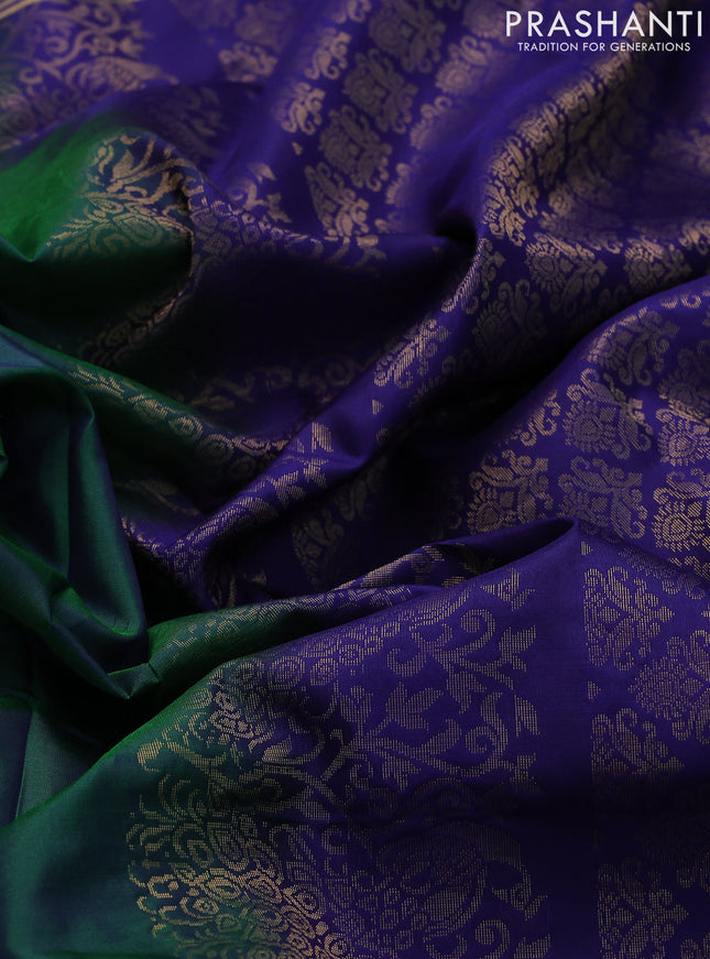 Pure soft silk saree green and blue with allover zari woven annam butta and zari woven embroidery butta border