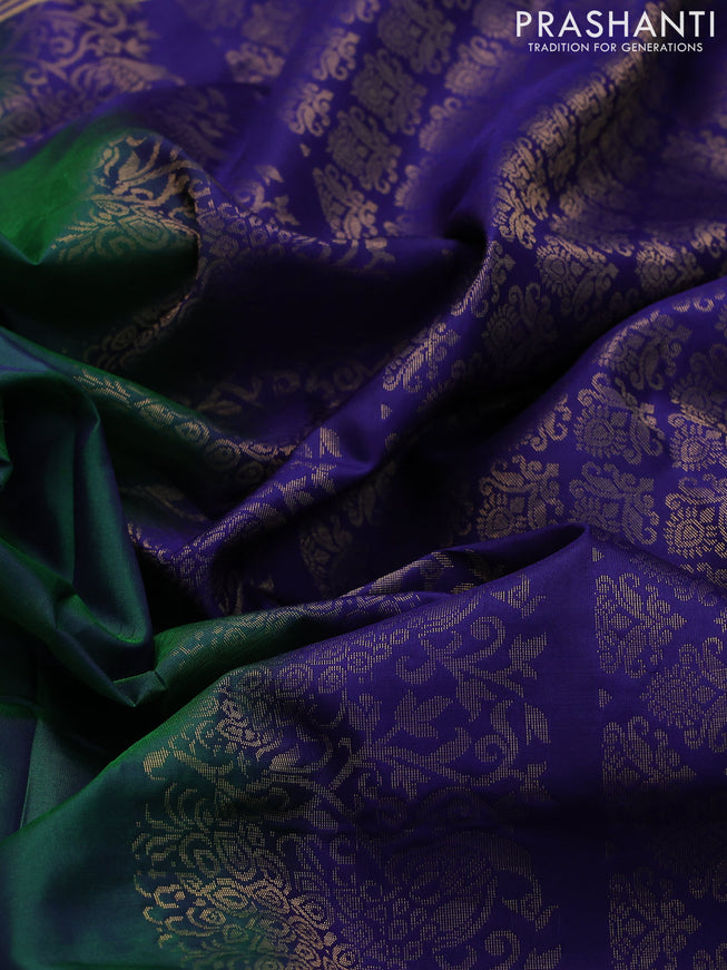 Pure soft silk saree green and blue with allover zari woven annam butta and zari woven embroidery butta border