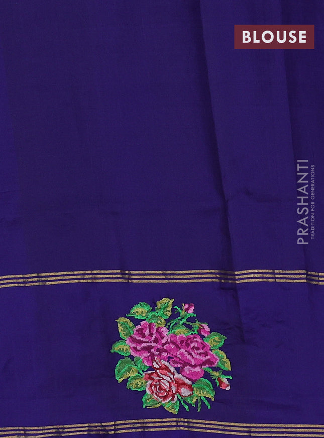 Pure soft silk saree green and blue with allover zari woven annam butta and zari woven embroidery butta border