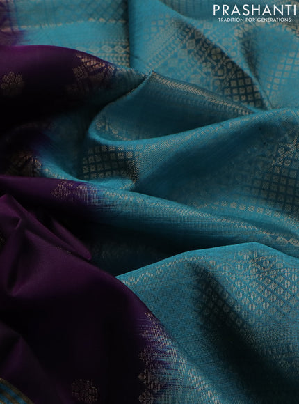 Pure soft silk saree purple and blue shade with allover zari woven butta and zari woven embroidery butta border