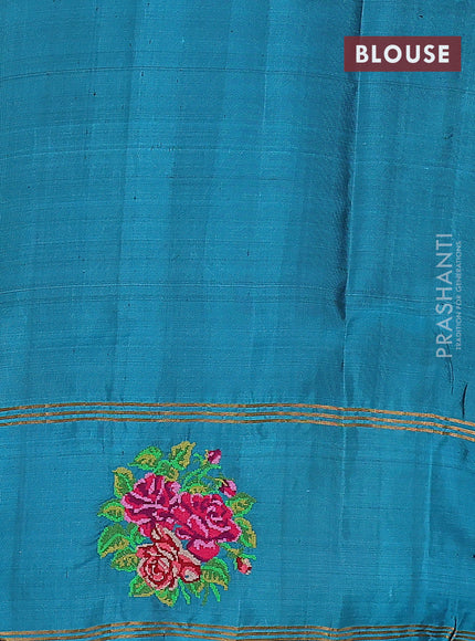 Pure soft silk saree purple and blue shade with allover zari woven butta and zari woven embroidery butta border