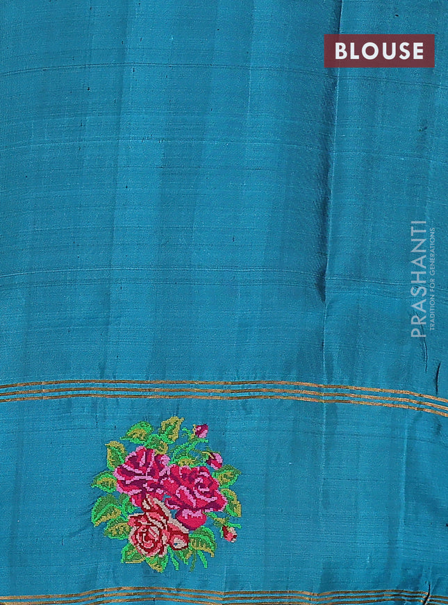 Pure soft silk saree purple and blue shade with allover zari woven butta and zari woven embroidery butta border