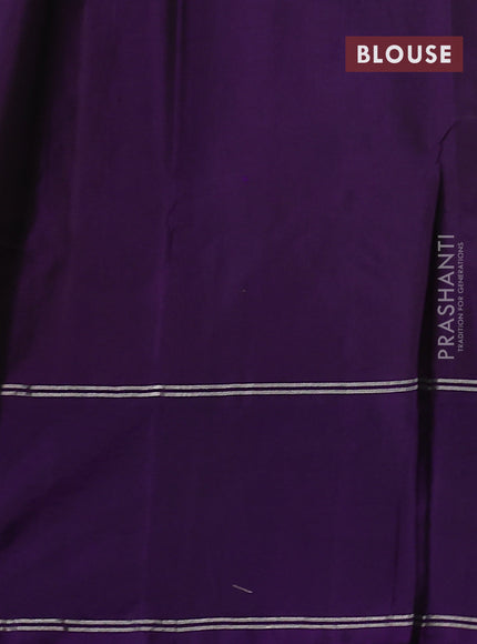 Pure soft silk saree dark mustard and violet with allover silver zari woven butta weaves and zari woven embroidery butta border
