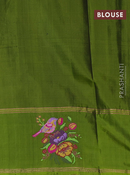 Pure soft silk saree rust shade and mehendi green with allover zari weaves and zari woven embroidery butta border