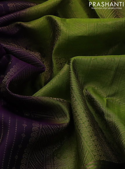 Pure soft silk saree purple and mehendi green with allover zari weaves and zari woven embroidery butta border