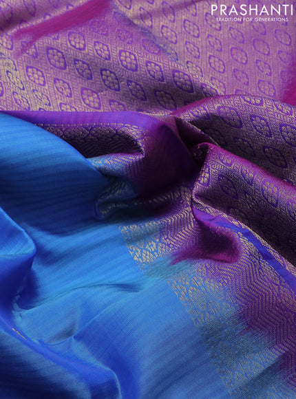 Kanchipuram silk saree cs blue and purple with allover stripes & zari buttas and zari woven border