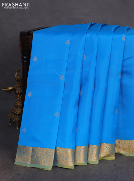 Kanchipuram silk saree cs blue and green shade with zari woven buttas and zari woven border