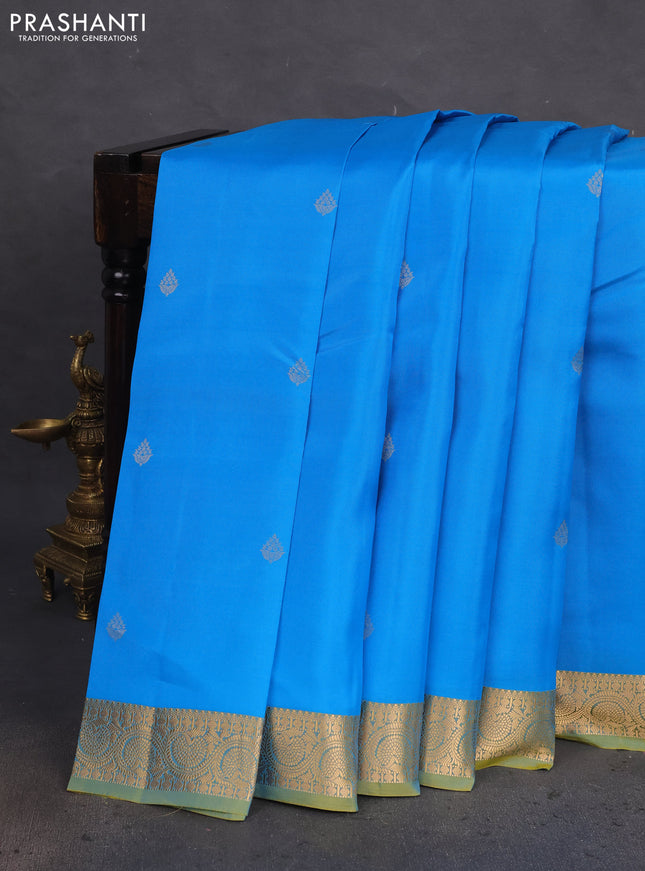 Kanchipuram silk saree cs blue and green shade with zari woven buttas and zari woven border