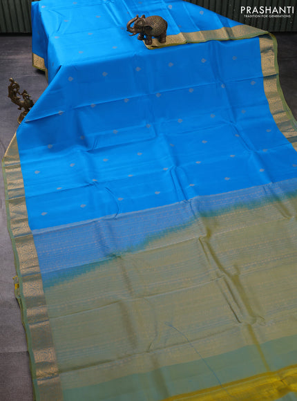 Kanchipuram silk saree cs blue and green shade with zari woven buttas and zari woven border