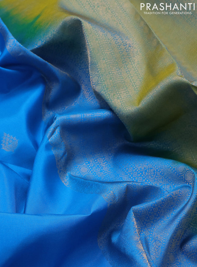 Kanchipuram silk saree cs blue and green shade with zari woven buttas and zari woven border