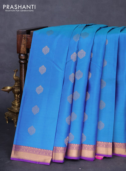 Kanchipuram silk saree cs blue and violet with zari woven buttas and zari woven border