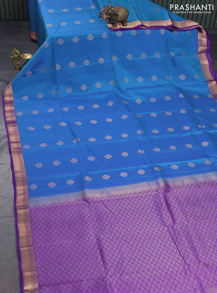 Kanchipuram silk saree cs blue and violet with zari woven buttas and zari woven border