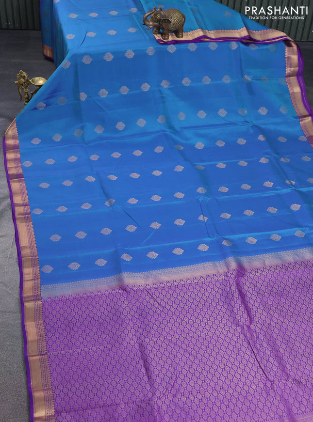 Kanchipuram silk saree cs blue and violet with zari woven buttas and zari woven border