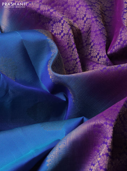 Kanchipuram silk saree cs blue and violet with zari woven buttas and zari woven border