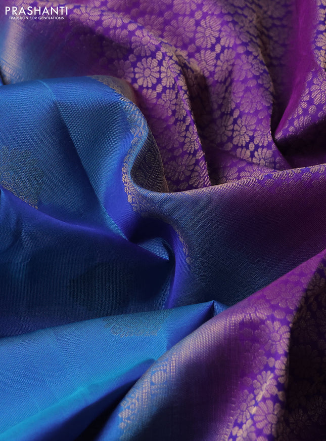 Kanchipuram silk saree cs blue and violet with zari woven buttas and zari woven border