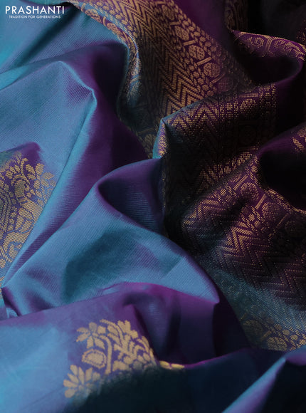 Kanchipuram silk saree dual shade of teal and deep purple with annam zari woven buttas and zari woven border