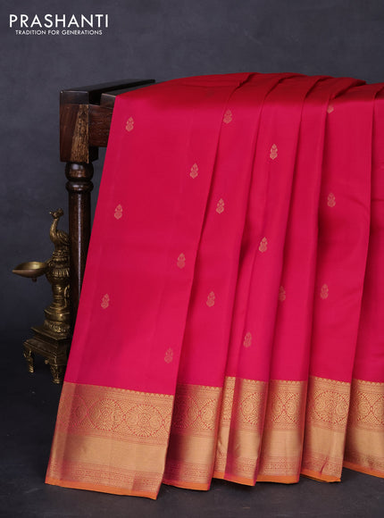 Kanchipuram silk saree pink and mustard yellow with zari woven buttas and zari woven border