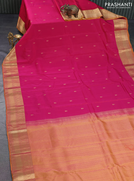 Kanchipuram silk saree pink and mustard yellow with zari woven buttas and zari woven border
