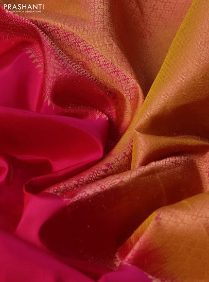 Kanchipuram silk saree pink and mustard yellow with zari woven buttas and zari woven border