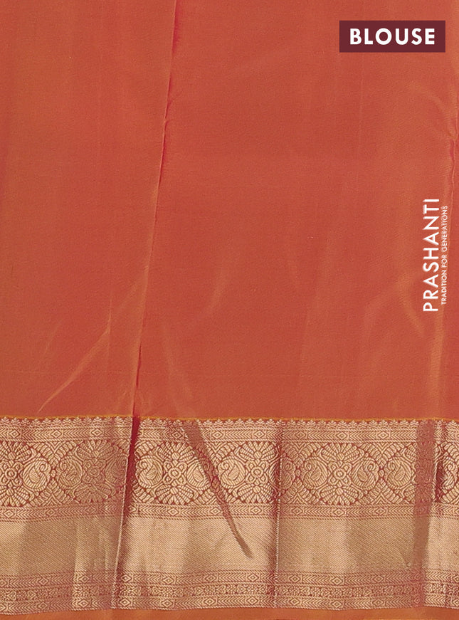 Kanchipuram silk saree pink and mustard yellow with zari woven buttas and zari woven border